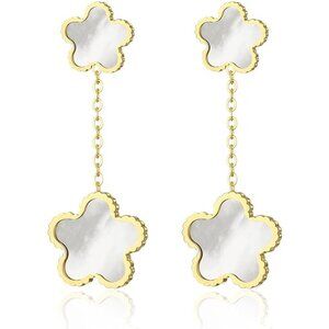 14K Gold Plated Natural Shell Clover Earrings